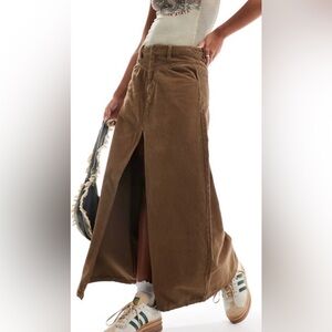 Free People Come As You Are A-Line Corduroy Skirt with Front Slit, sz 10
